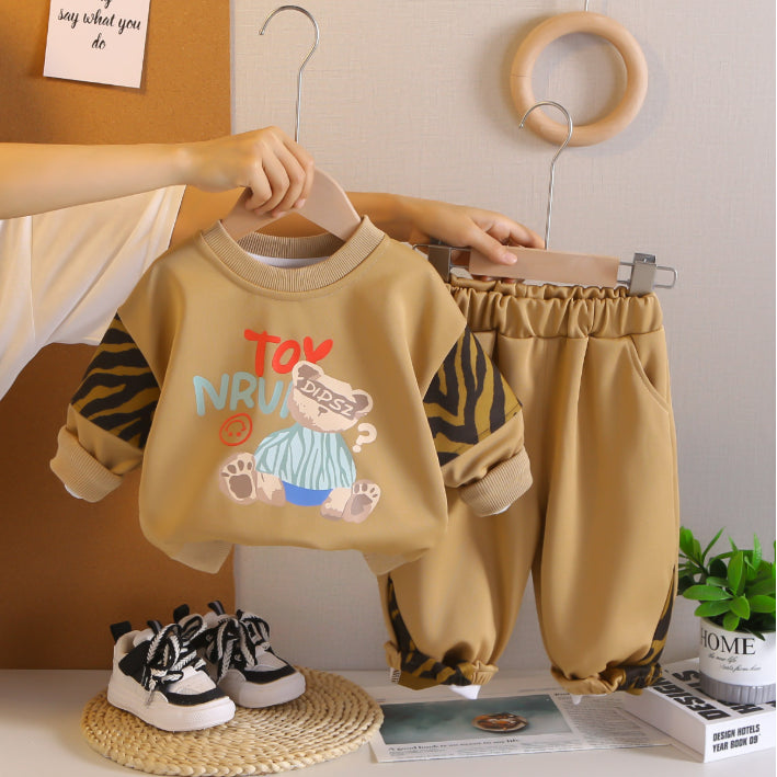 Bear Print Sweatshirt & Pants Set β Cream, Navy or Beige (1-5 Years)